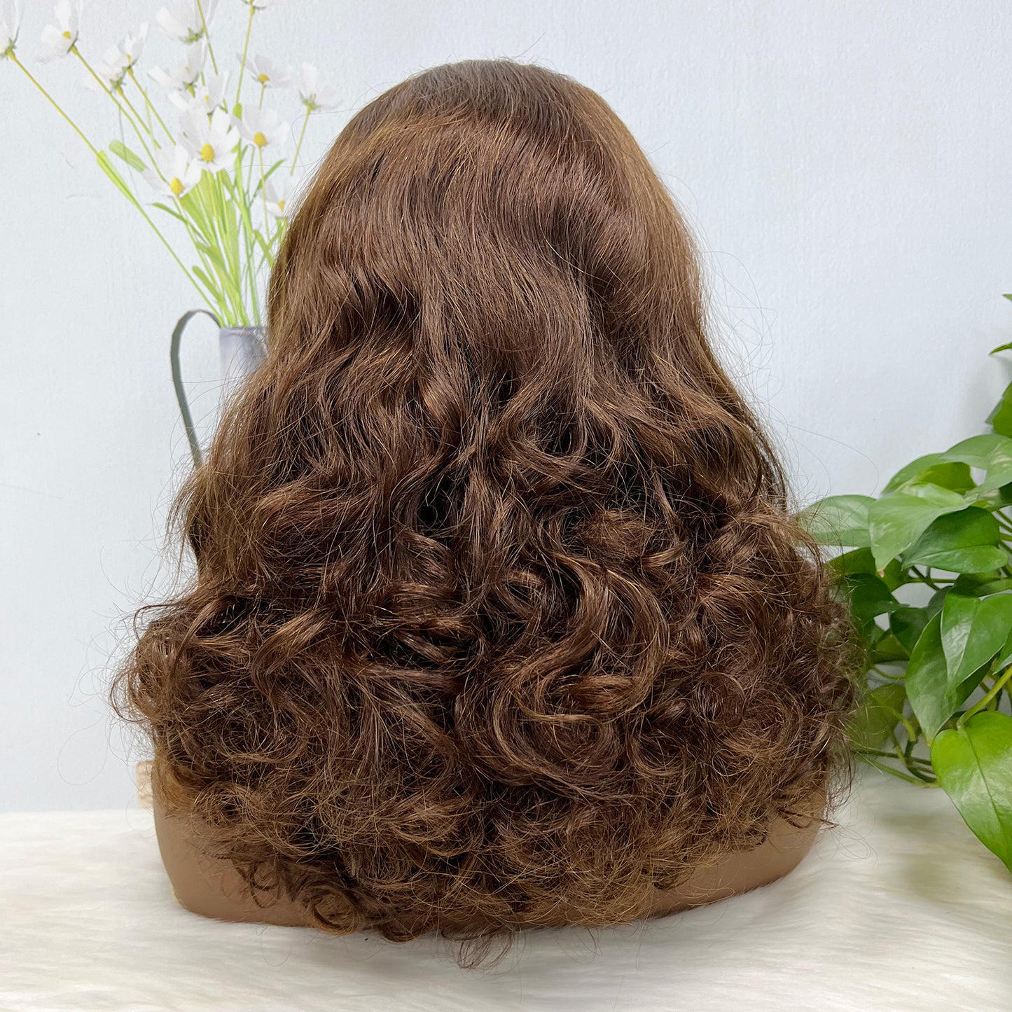 Double Drawn 13*4 Lace Wig Bouncy Natural Virgin Human Hair Wig Color 4#