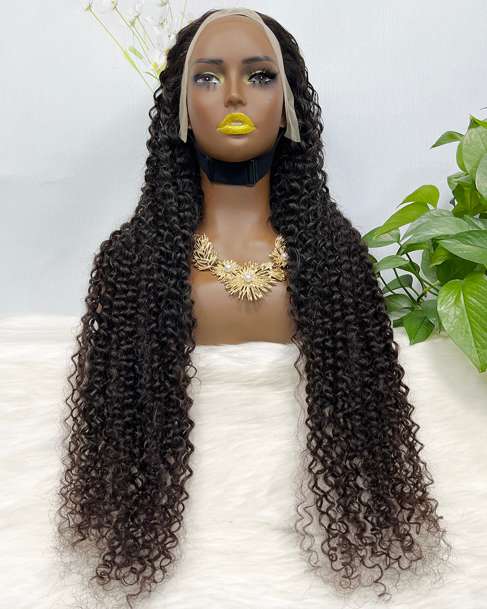 36" 13*4 Lace Wig Water Wave Curly Human Hair Wig 500 grams Color 1B