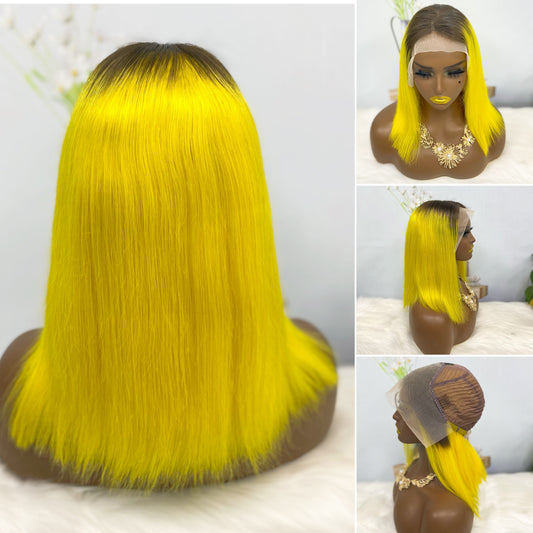 13*4 BoB Wig Perruques droites Couleur T1B/Jaune Densité 200%