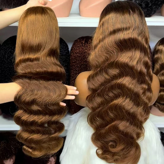 Color 13x4 Lace Wig Body Wave Human Hair Wigs Brown Color 4# 18"-30"