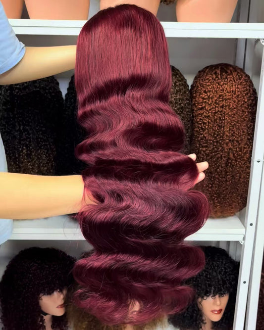 Color 13x4 Lace Wig Body Wave Human Hair Wigs Wine Color 99J 18"-30"