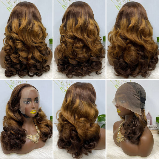 Double dessiné 13*4 dentelle perruque Romance cheveux humains dentelle perruque couleur NC 20 pouces