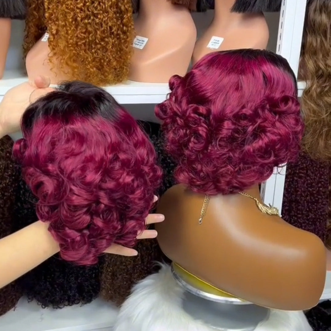 Double Drawn 4*4 Lace Wig Bouncy Natural Virgin Human Hair Lace Wigs Color 1B 8"