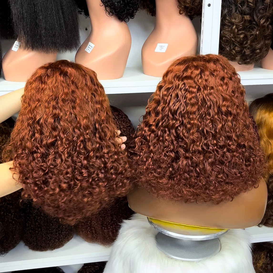 Double Drawn 5x5 Glueless Lace Wig Roma Curl Curly Human Hair Wigs 14" Ginger Color