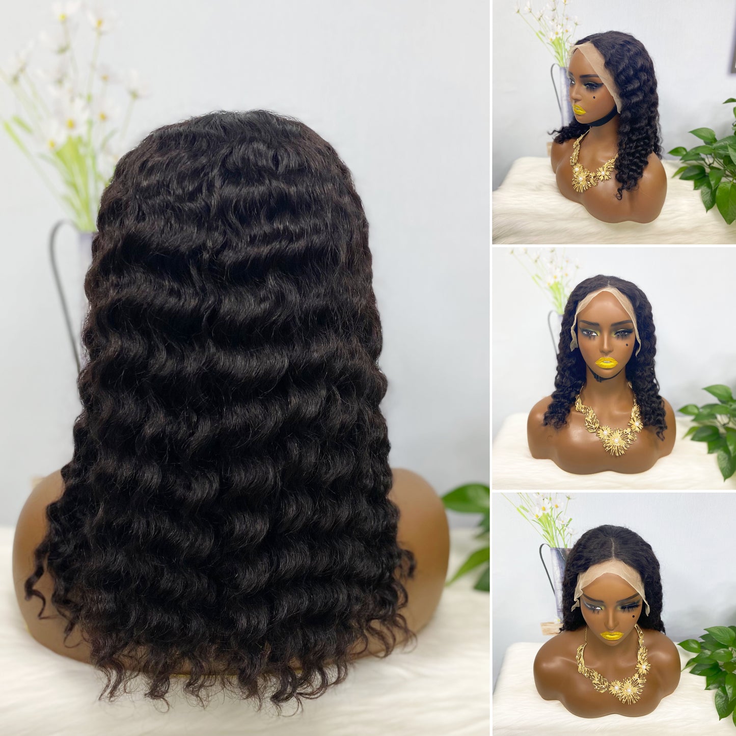 13*4 BoB Wig Deep Wave Wigs Color NC 200% Density