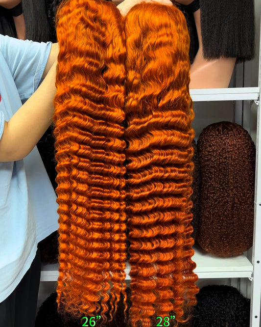 Color 13x4 Lace Wig Deep Wave Human Hair Wigs Ginger Color 350# 18"-30"