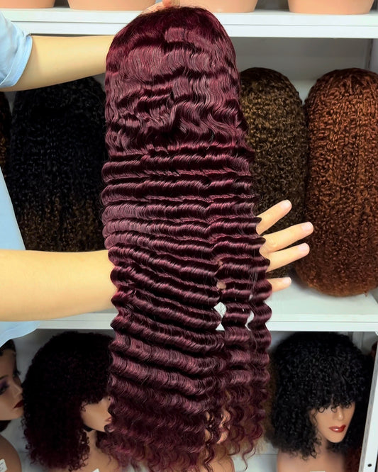 Color 13x4 Lace Wig Deep Wave Human Hair Wigs Wine Color 99J 18"-30"