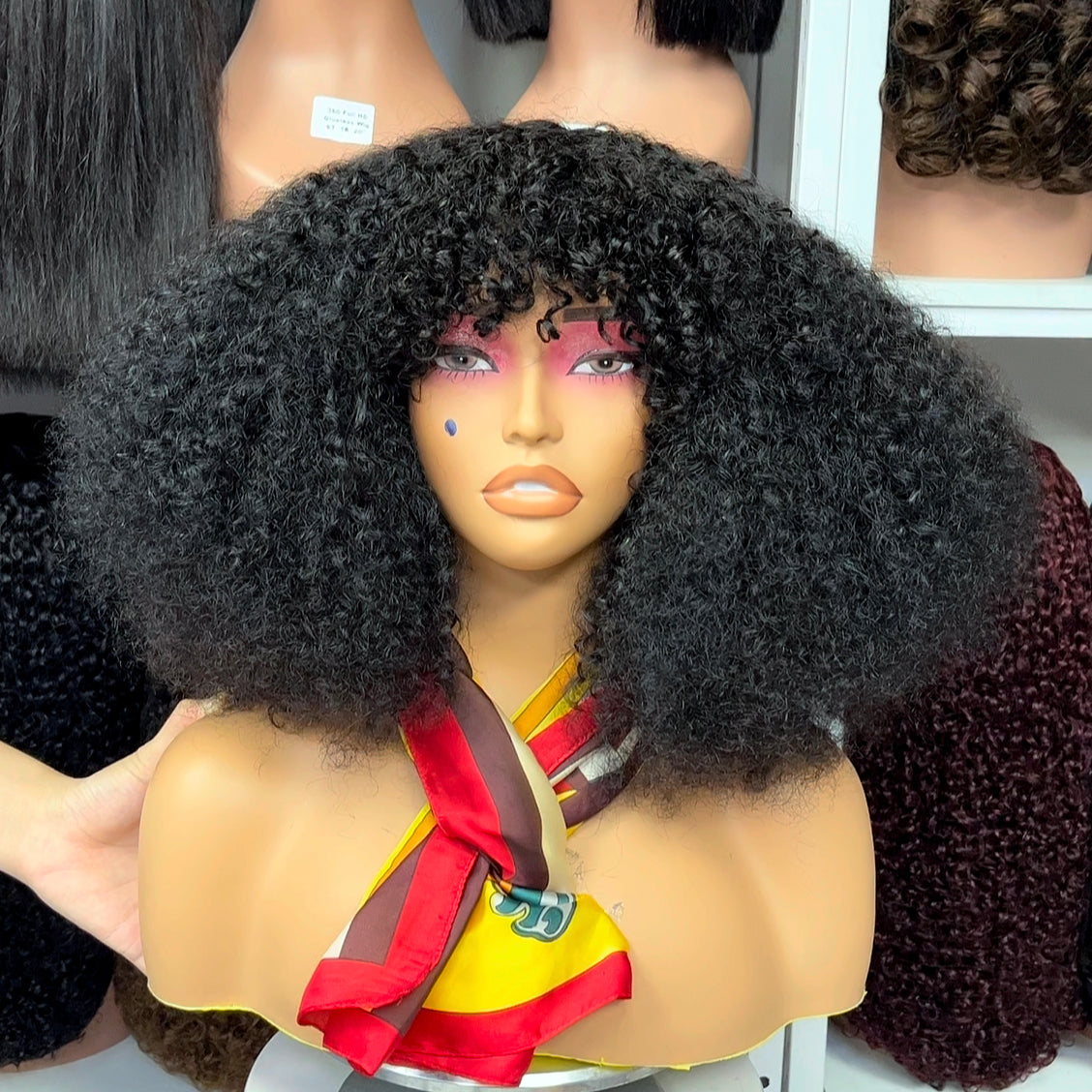 Fringe Double Drawn Wig Human Hair Pixie Curl Wigs 300% Density 12" Ombre Color T4/30/4