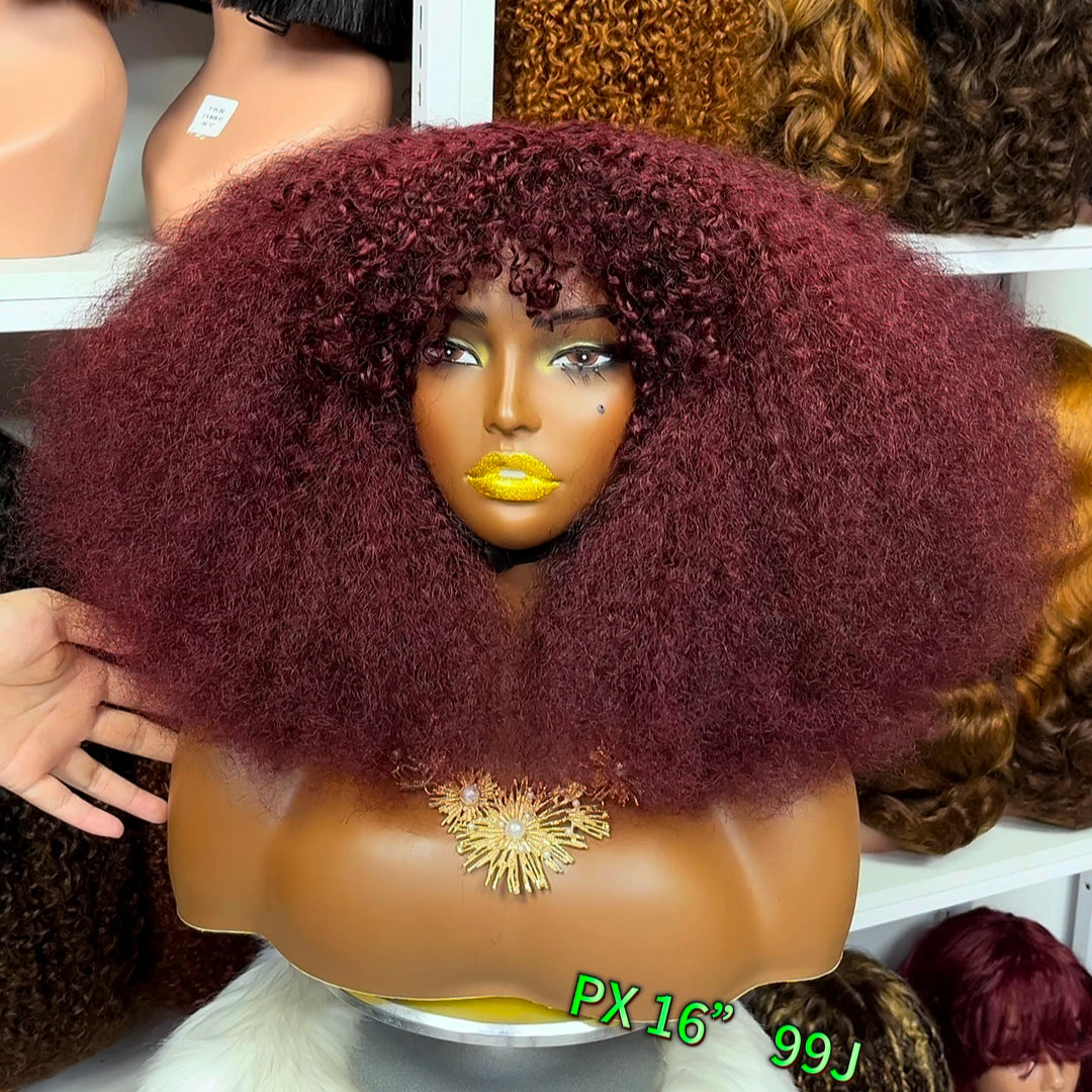 Fringe Double Drawn Wig Human Hair Pixie Curl Wigs 300% Density 12" Ombre Color T4/30/4