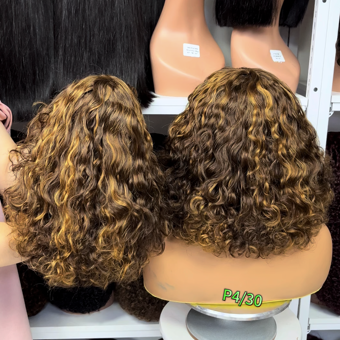 Fringe Double Drawn Wig Water Wave Machine Human Hair Wigs Brown Color 4#