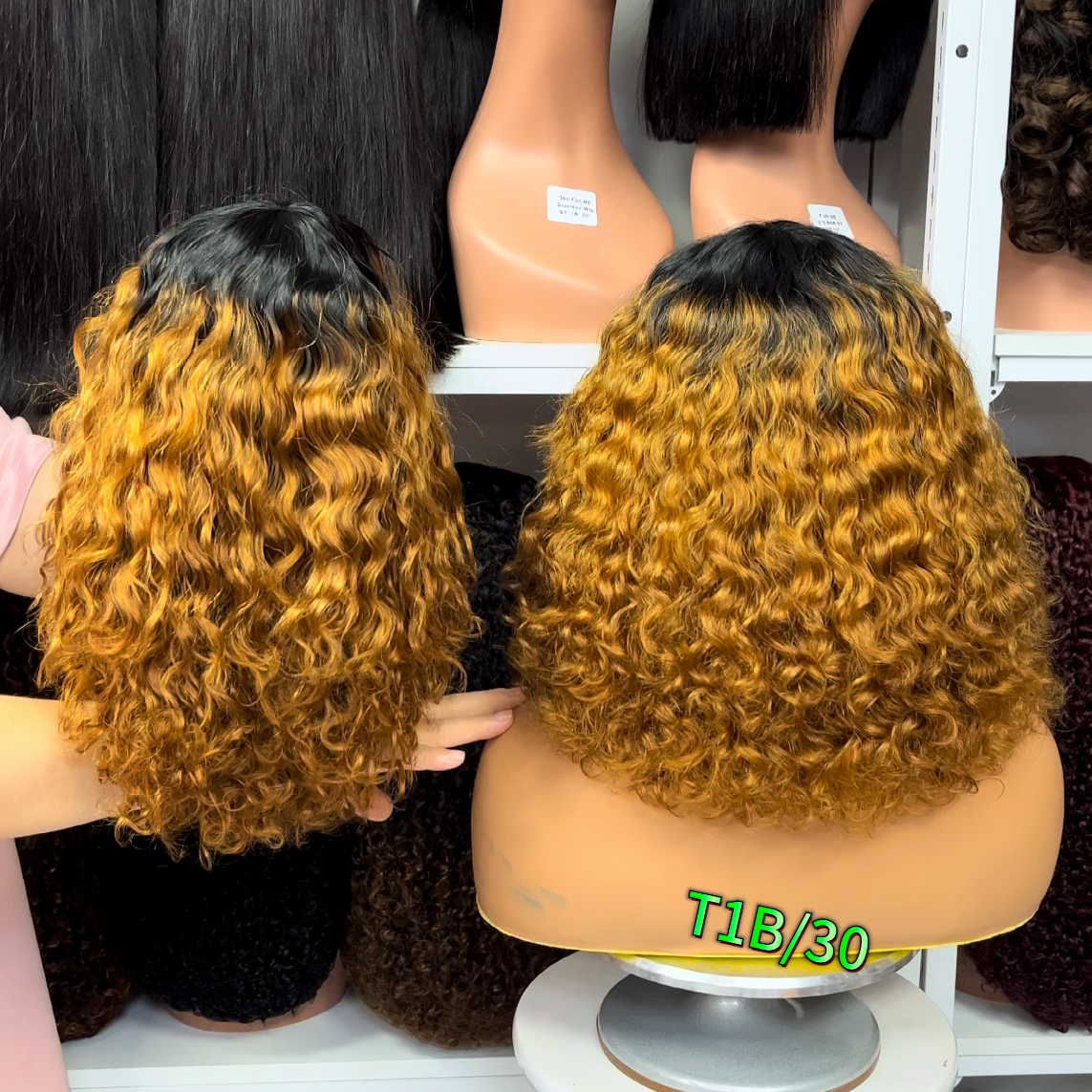 Fringe Double Drawn Wig Water Wave Machine Human Hair Wigs Brown Color 4#