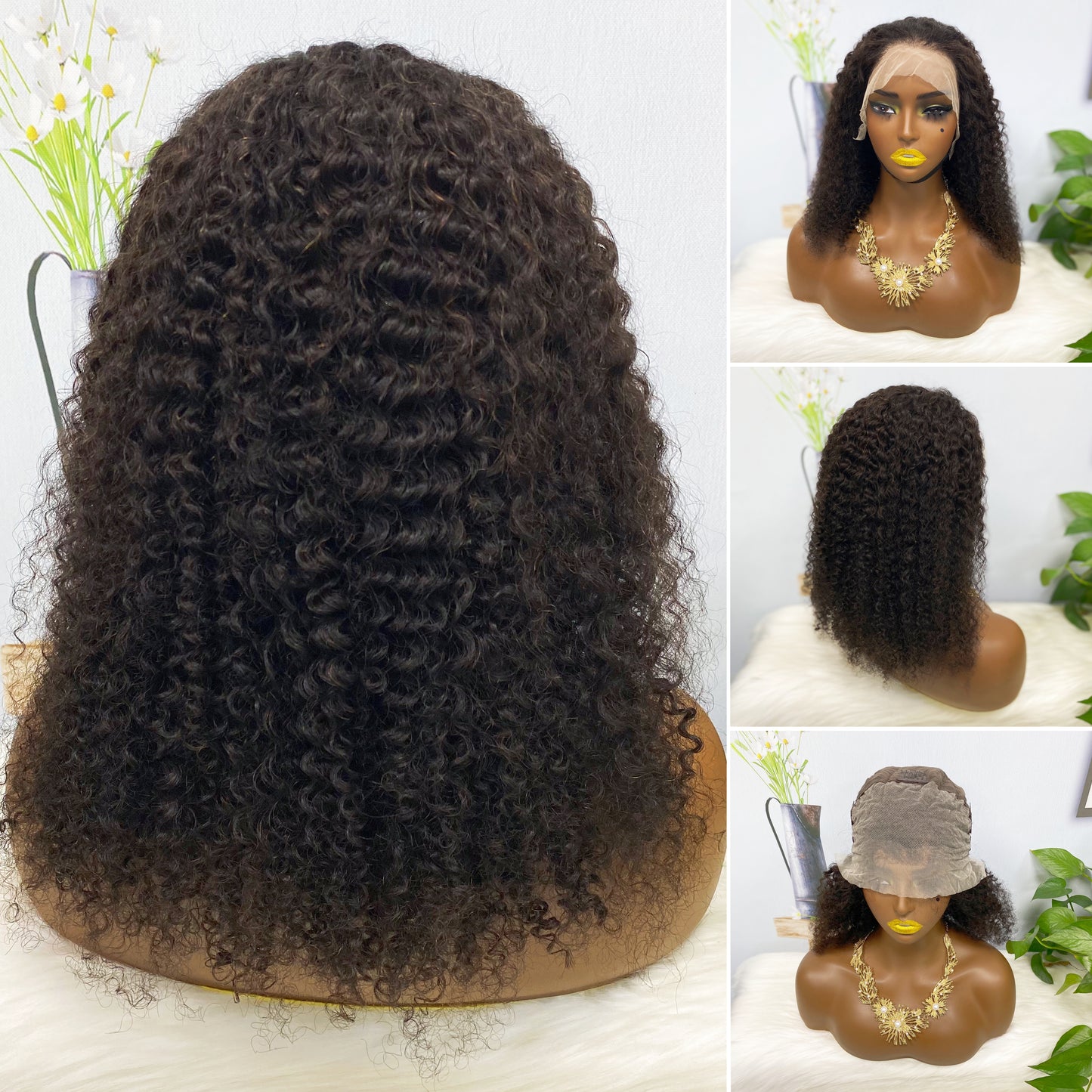 13*4 perruque de dentelle Jerry Curl couleur naturelle vierge perruques de cheveux humains 200% densité couleur NC