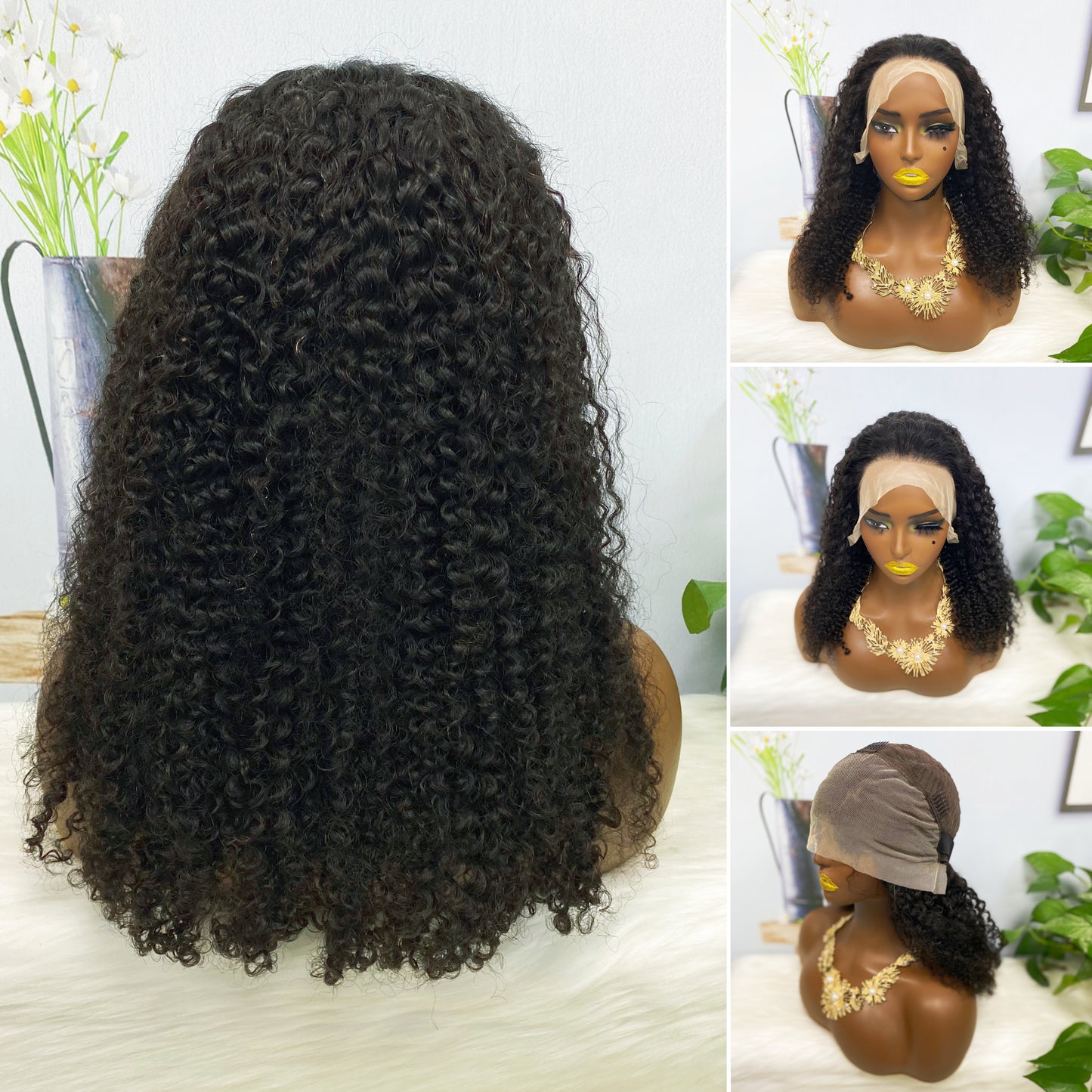 13*4 perruque de dentelle Jerry Curl couleur naturelle vierge perruques de cheveux humains 200% densité couleur NC