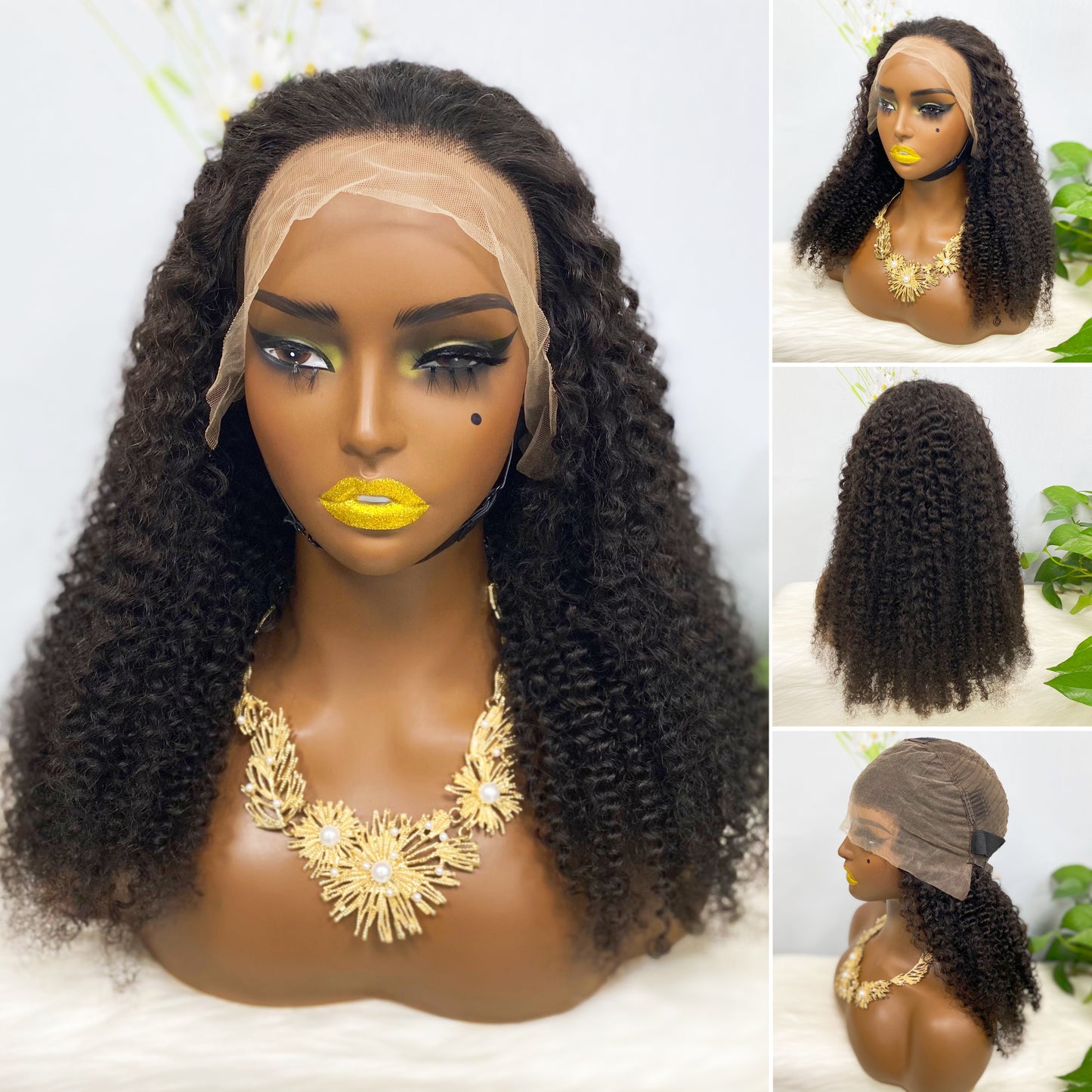 13*4 perruque de dentelle Jerry Curl couleur naturelle vierge perruques de cheveux humains 200% densité couleur NC