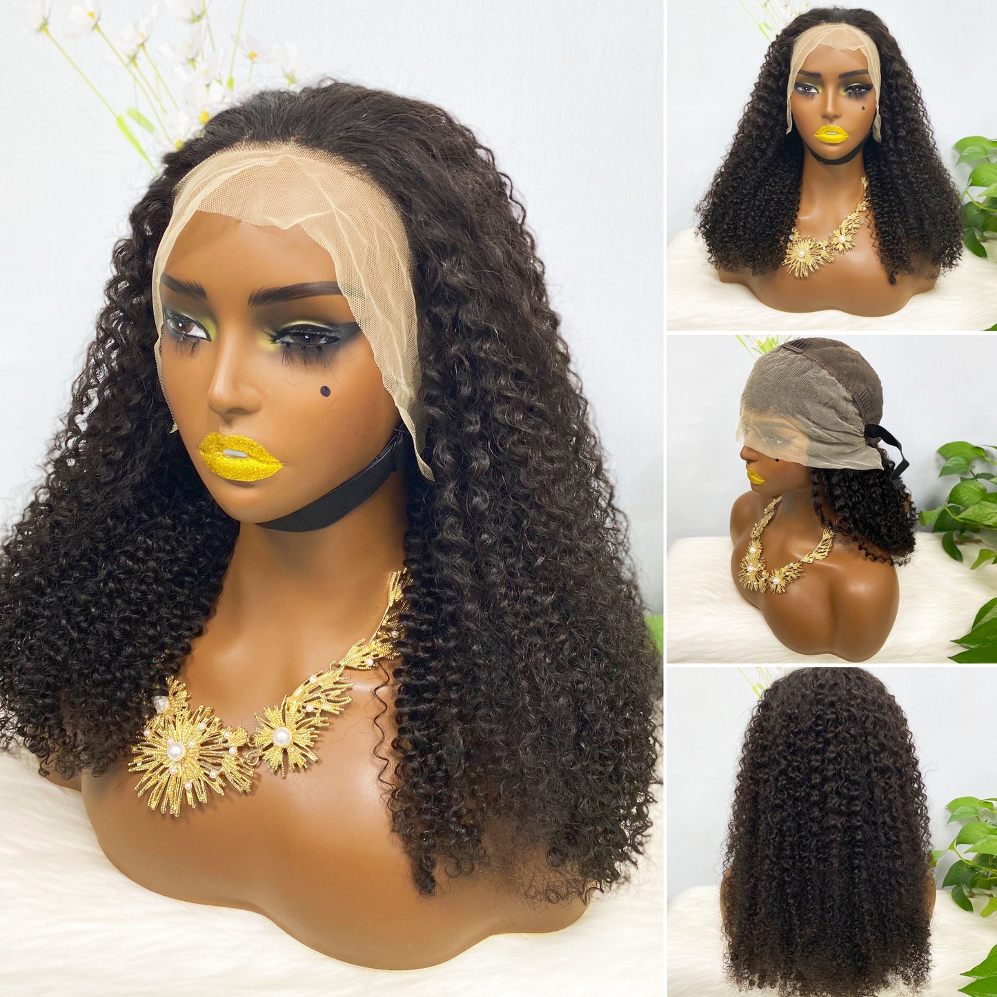 13*4 perruque de dentelle Jerry Curl couleur naturelle vierge perruques de cheveux humains 200% densité couleur NC