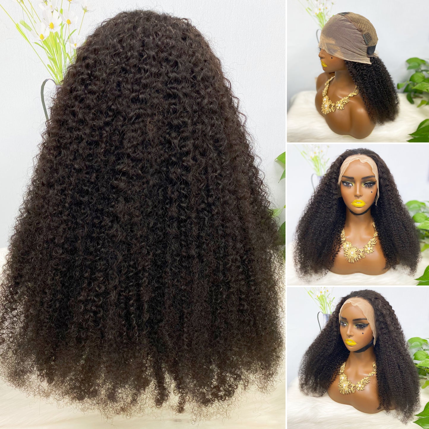 13*4 perruque de dentelle Jerry Curl couleur naturelle vierge perruques de cheveux humains 200% densité couleur NC