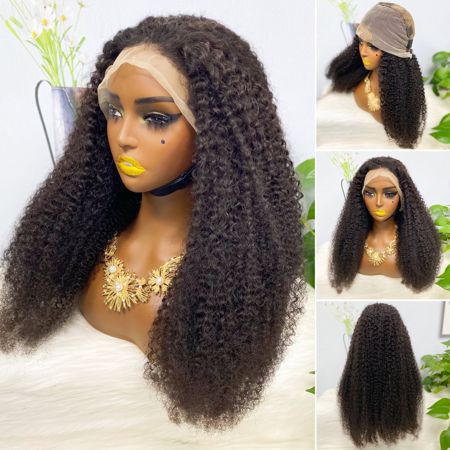 13*4 perruque de dentelle Jerry Curl couleur naturelle vierge perruques de cheveux humains 200% densité couleur NC