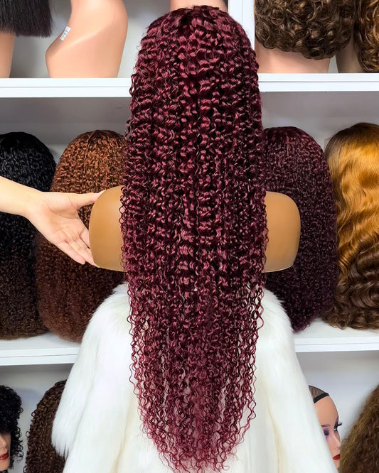 Color 13x4 Lace Wig Jerry Curl Human Hair Wigs Wine Color 99J 18"-30"