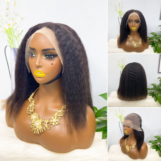 13*4 BoB Wig Kinky Straight Wigs Couleur NC 200% Densité