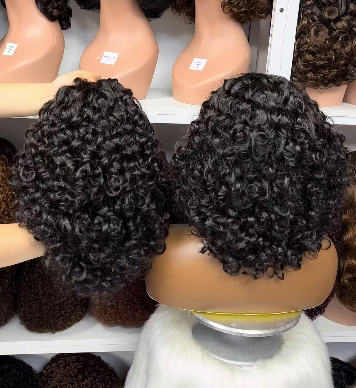 Double Drawn Headbands Wig Curly Human Hair Wigs Natural Color 300% Density 12"