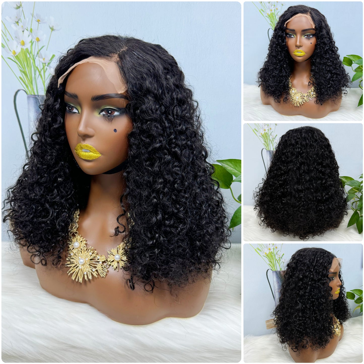 Double Drawn 5*5 Glueless Wig Pixie Curl Natural Color Lace Wigs Color 4# 16inch