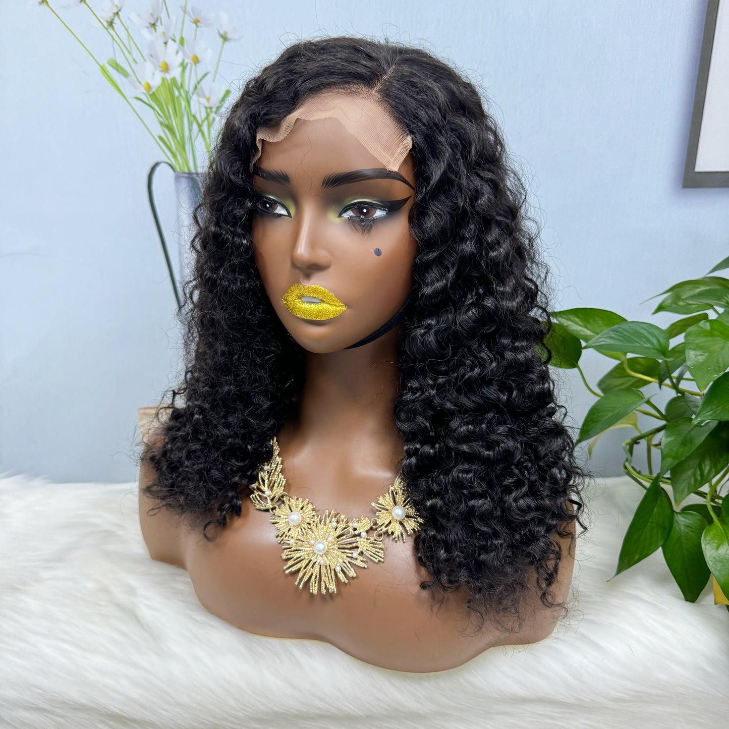 Double Drawn 5*5 Glueless Wig Burmese Curl Natural Color Lace Wigs Color NC 16inch