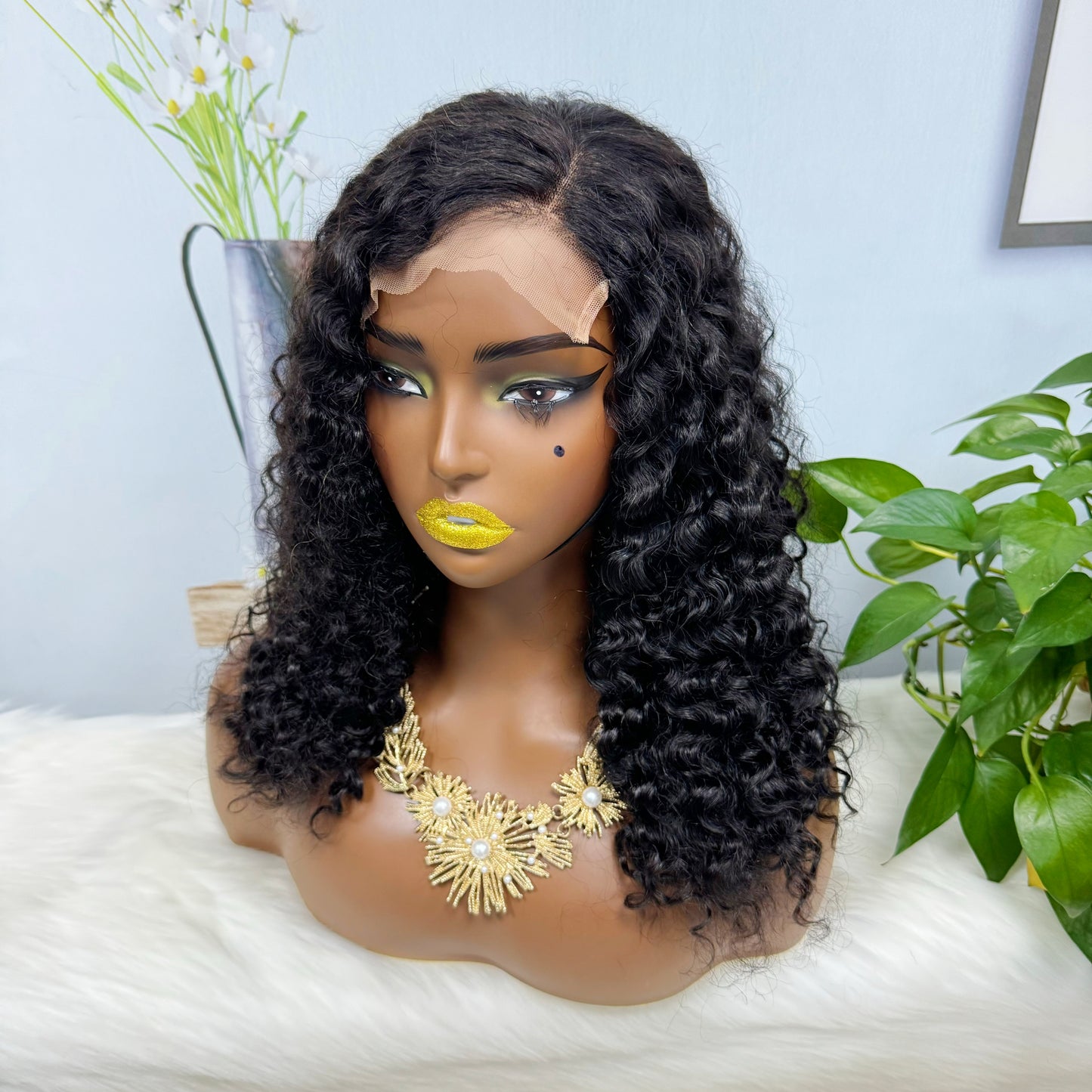 Double Drawn 5*5 Glueless Wig Burmese Curl Natural Color Lace Wigs Color NC 16inch