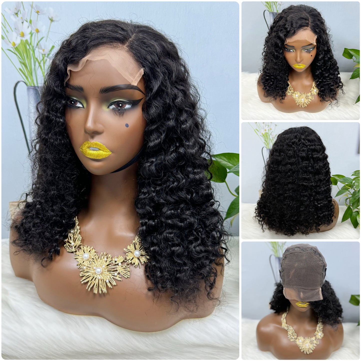 Double Drawn 5*5 Glueless Wig Burmese Curl Natural Color Lace Wigs Color NC 16inch