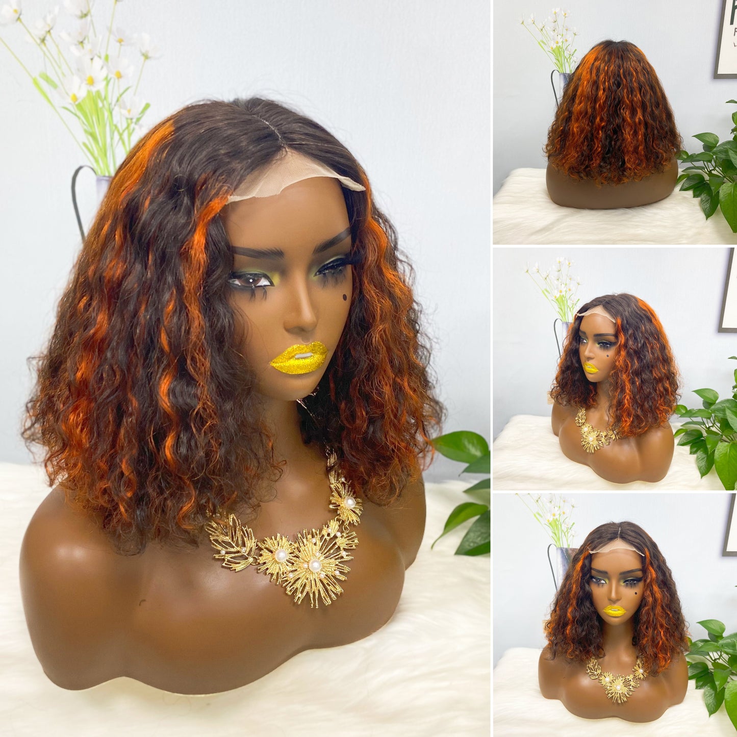 DD 4*4 T Lace Wig Water Wave Virgin Human Hair Lace Wig Color T4/30#