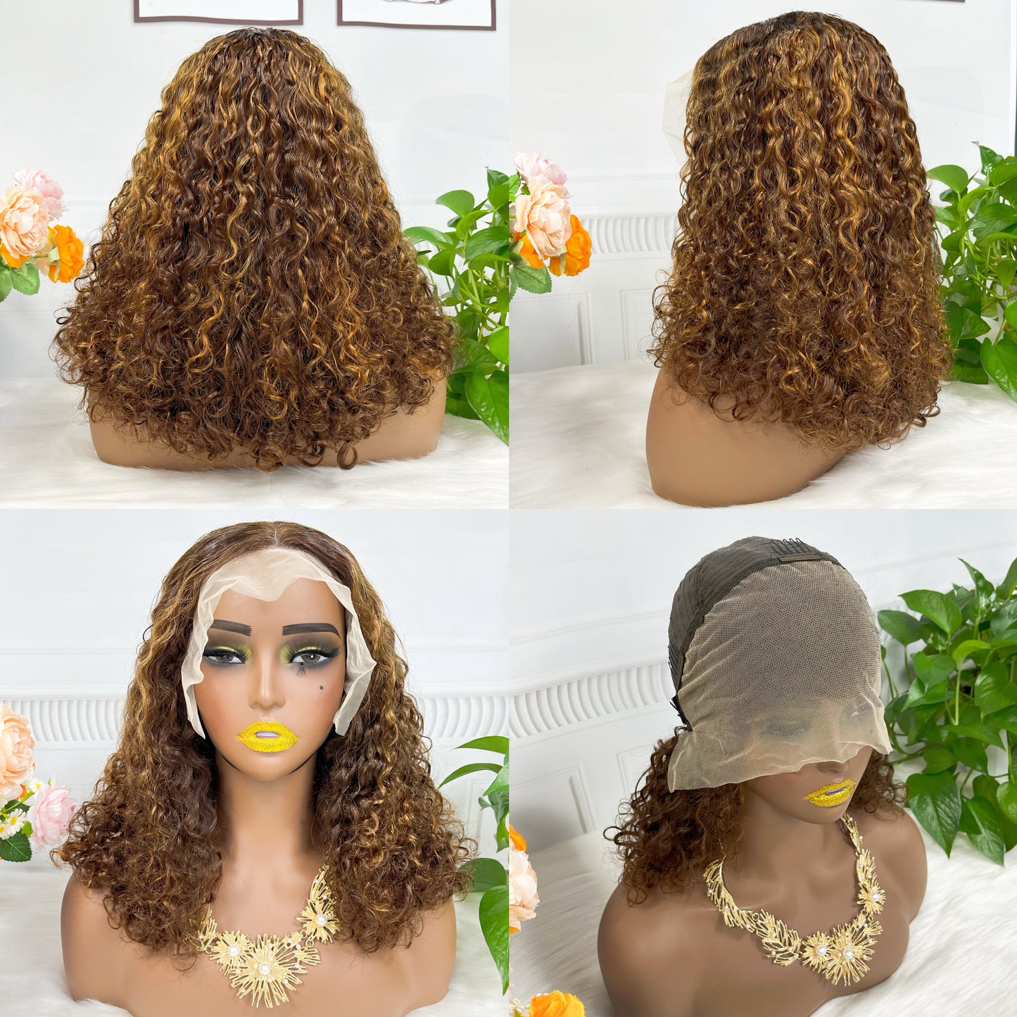 Double Drawn 13*4 Lace Wig  Pissy Curly Natural Human Hair Lace Wigs Color 99J 250% Density