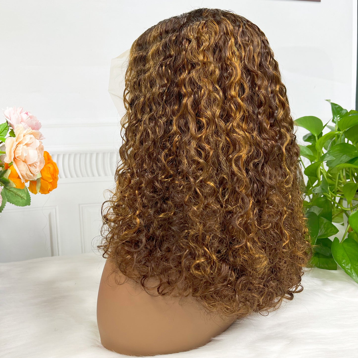 Double Drawn 13*4 Lace Wig Pissy Curly Natural Human Hair Lace Wigs Color P4/27# 250% Density