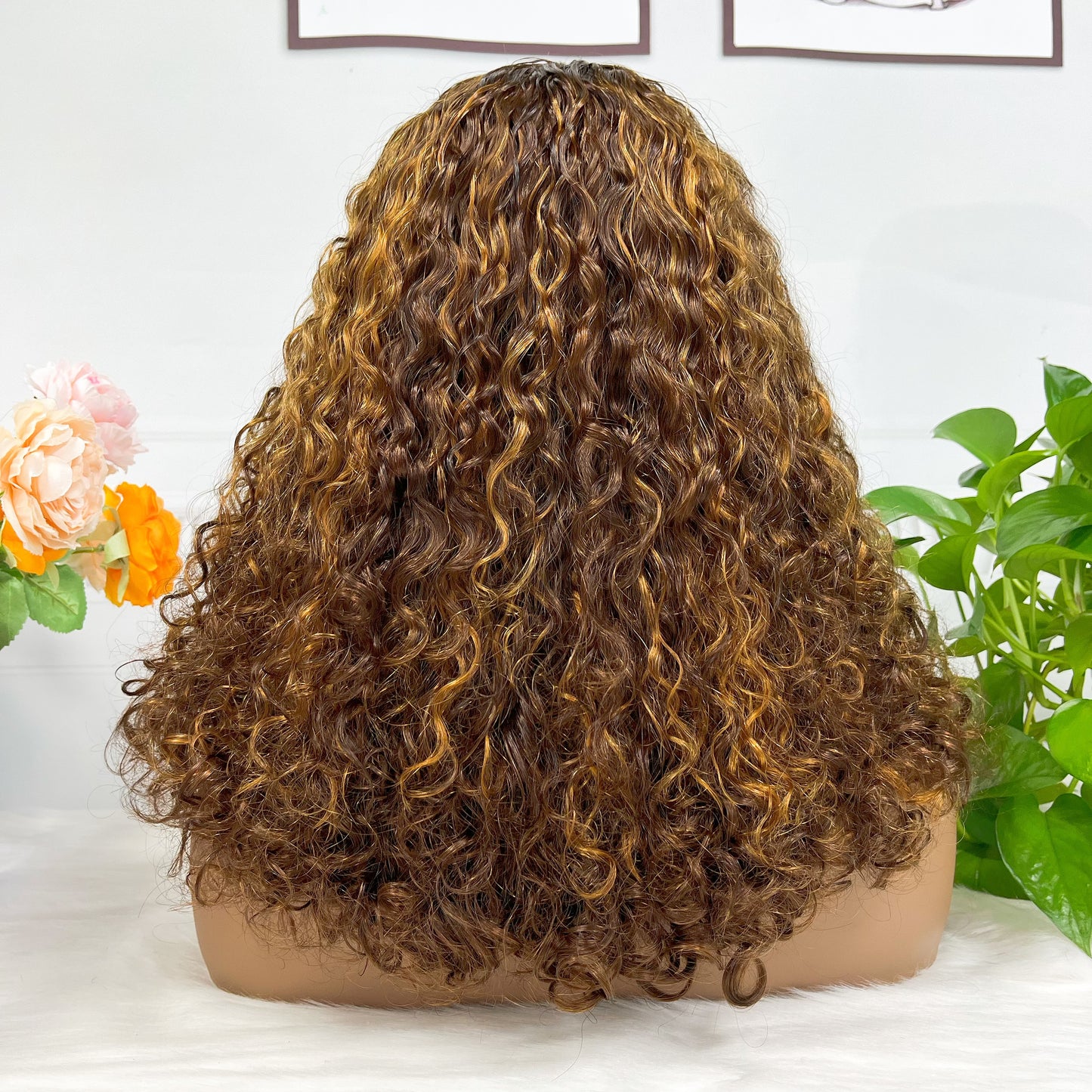 Double Drawn 13*4 Lace Wig Pissy Curly Natural Human Hair Lace Wigs Color P4/27# 250% Density