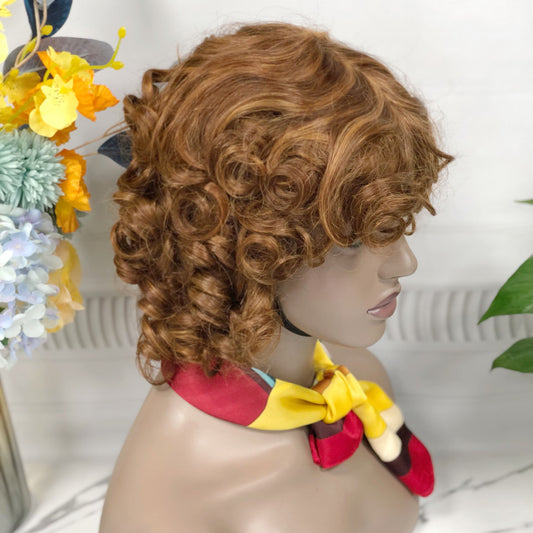 DD Wig Big Fumi Curl Machine Human Hair Wig Natural Hair Wigs Color P4/27#