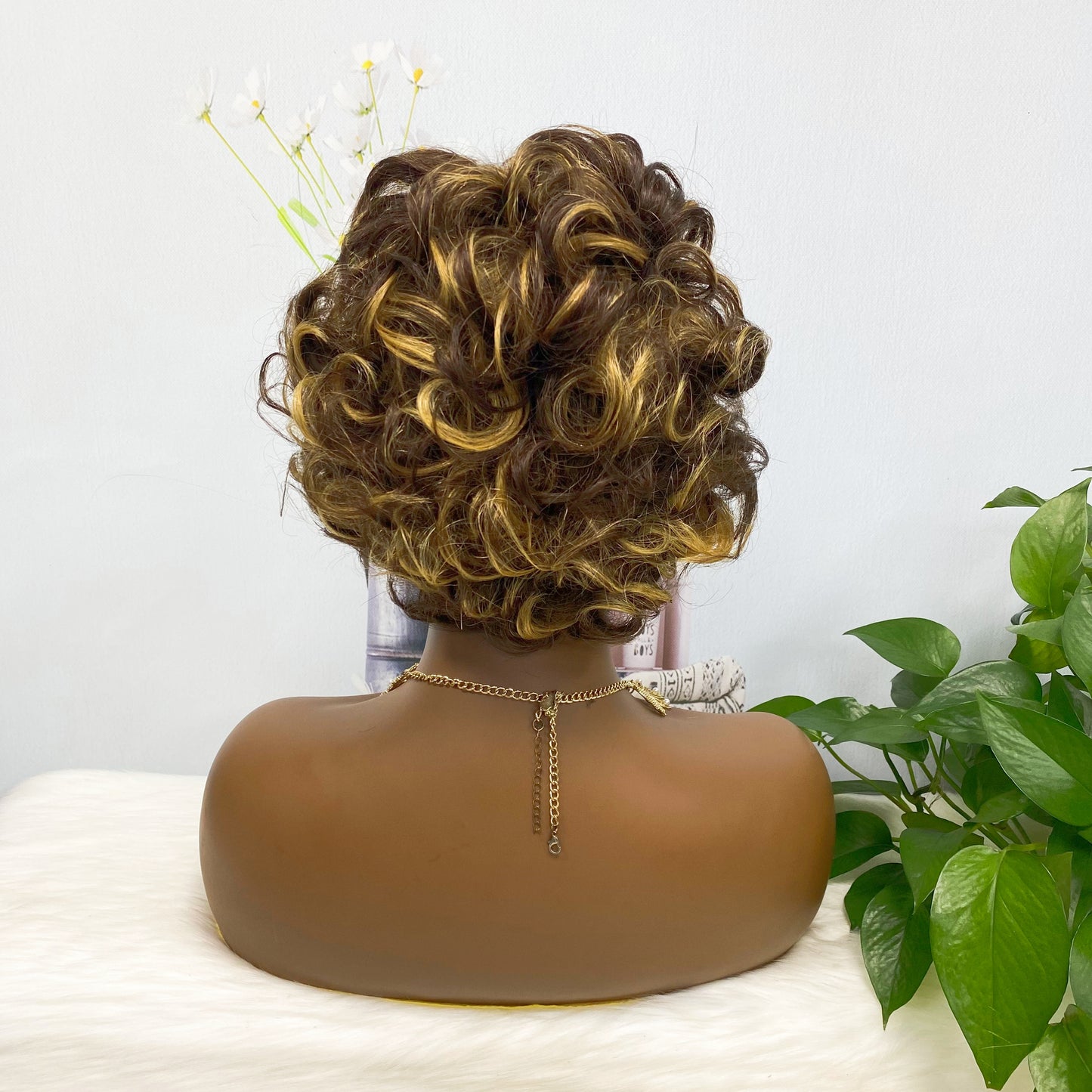 SX255 13*1 Lace Wig Curly Wave Monroe Natural Human Hair Color P4/27#