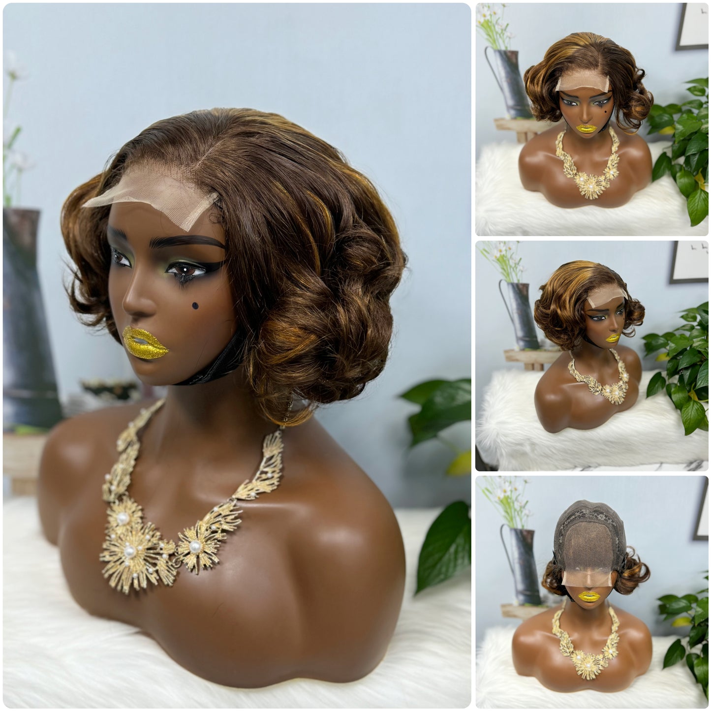 DD 4*4 Lace Wig Egg Curl Human Hair Wig Color T1B/4# 250% Density