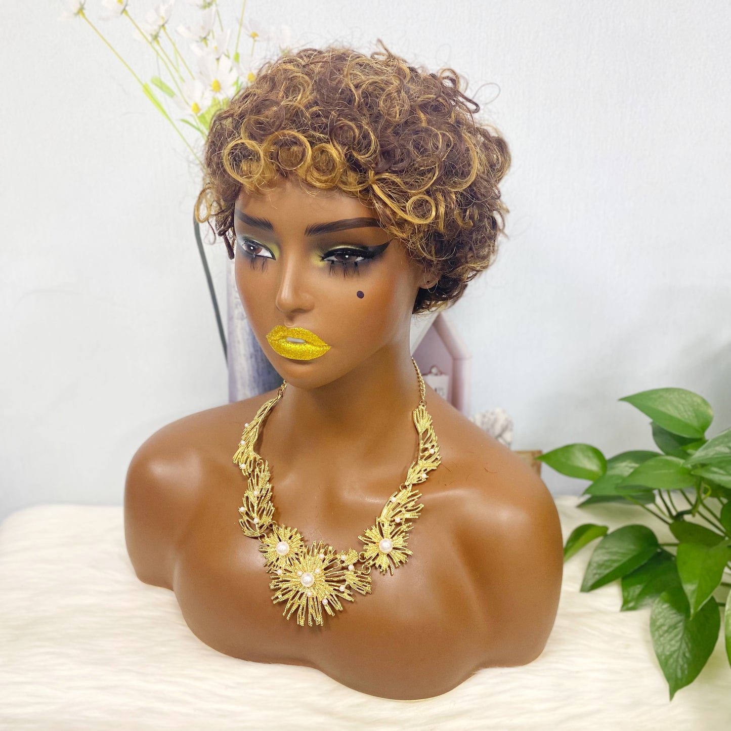 Machine Human Hair Wig Natural Hair Wig 026 Color P4/27#