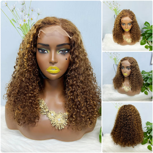 Double Drawn 5*5 Glueless Wig Pixie Curl Natural Color Lace Wigs Color P4/30#  16inch