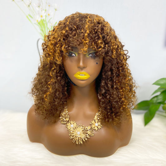 Fringe DD Wig Machine Human Hair Pixie Curly Wig Color P4/30