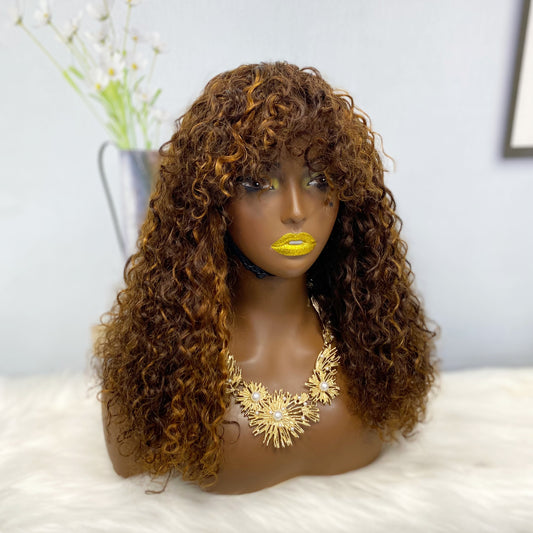 Fringe DD Machine Wig Water Wave Natural Human Hair Wigs Color P4/30#