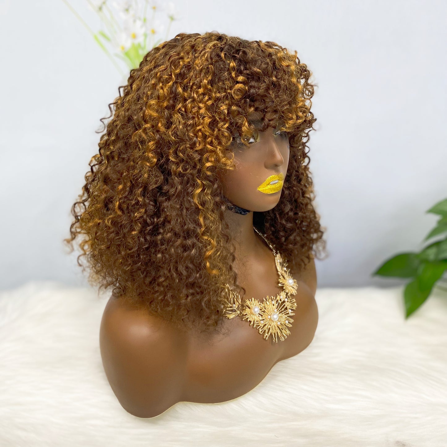 Fringe DD Wig Machine Human Hair Pixie Curly Wig Color P4/30