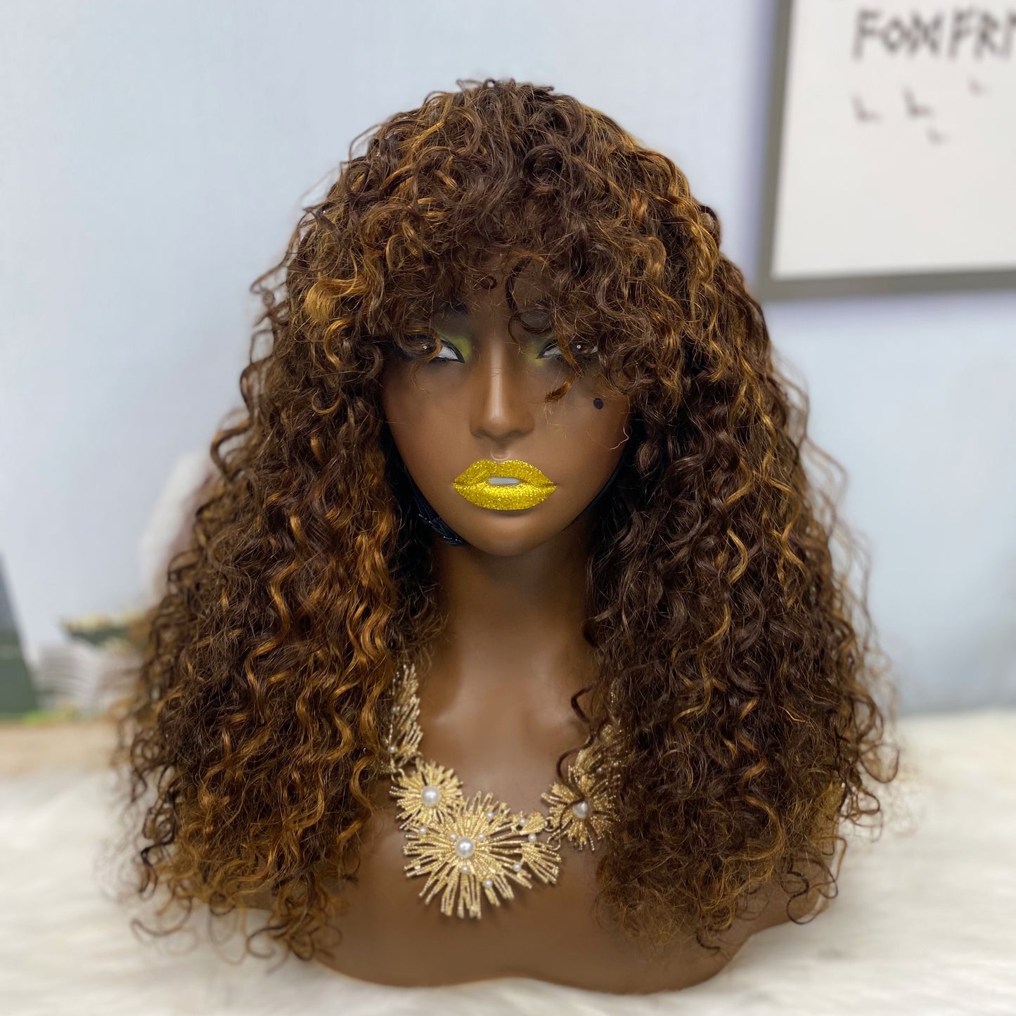 Fringe DD Machine Wig Water Wave Natural Human Hair Wigs Color P4/30#