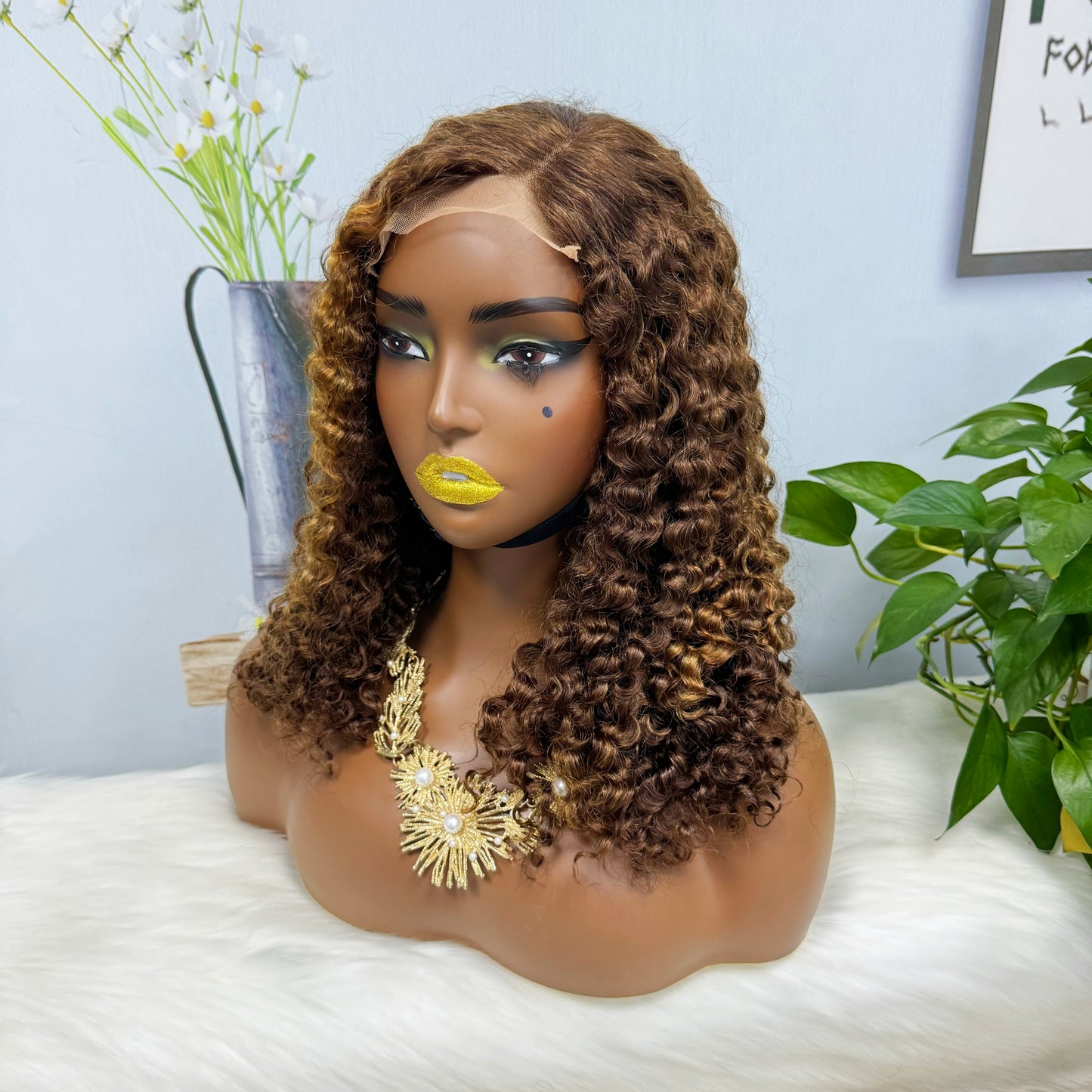 Double Drawn 5*5 Glueless Wig Burmese Curl Natural Color Lace Wigs Color P4/30 16inch