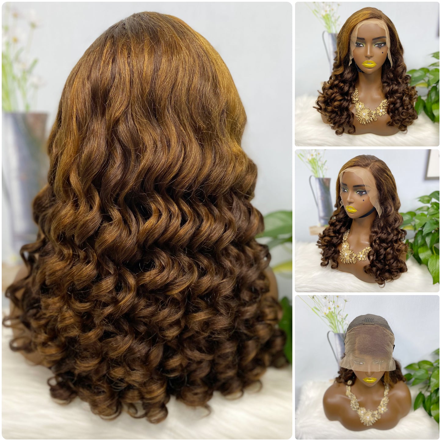 Double Drawn 13*4 Lace Wig Loose Curl Natural Human Hair Lace Wig Color NC 250% Density