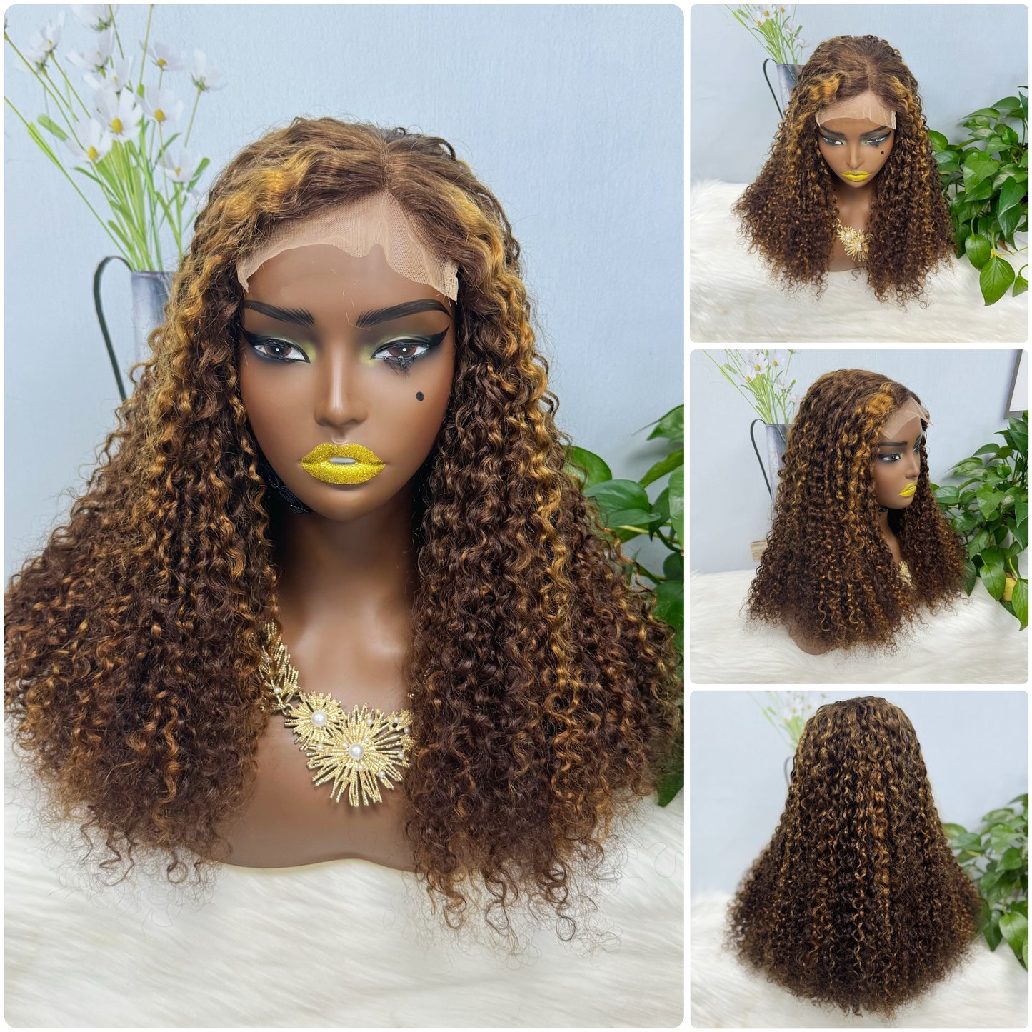 Double Drawn 5*5 Glueless Wig Pixie Curl Natural Color Lace Wigs Color T4/30/4# 20inch