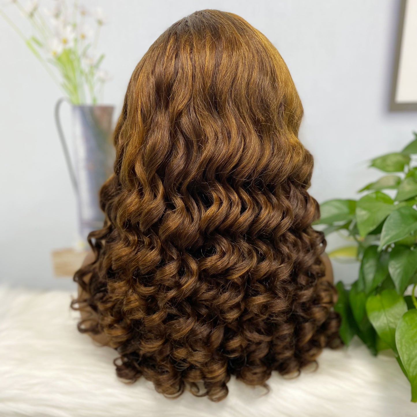 Double Drawn 13*4 Lace Wig Loose Curl Natural Human Hair Lace Wig Color P4/30# 250% Density