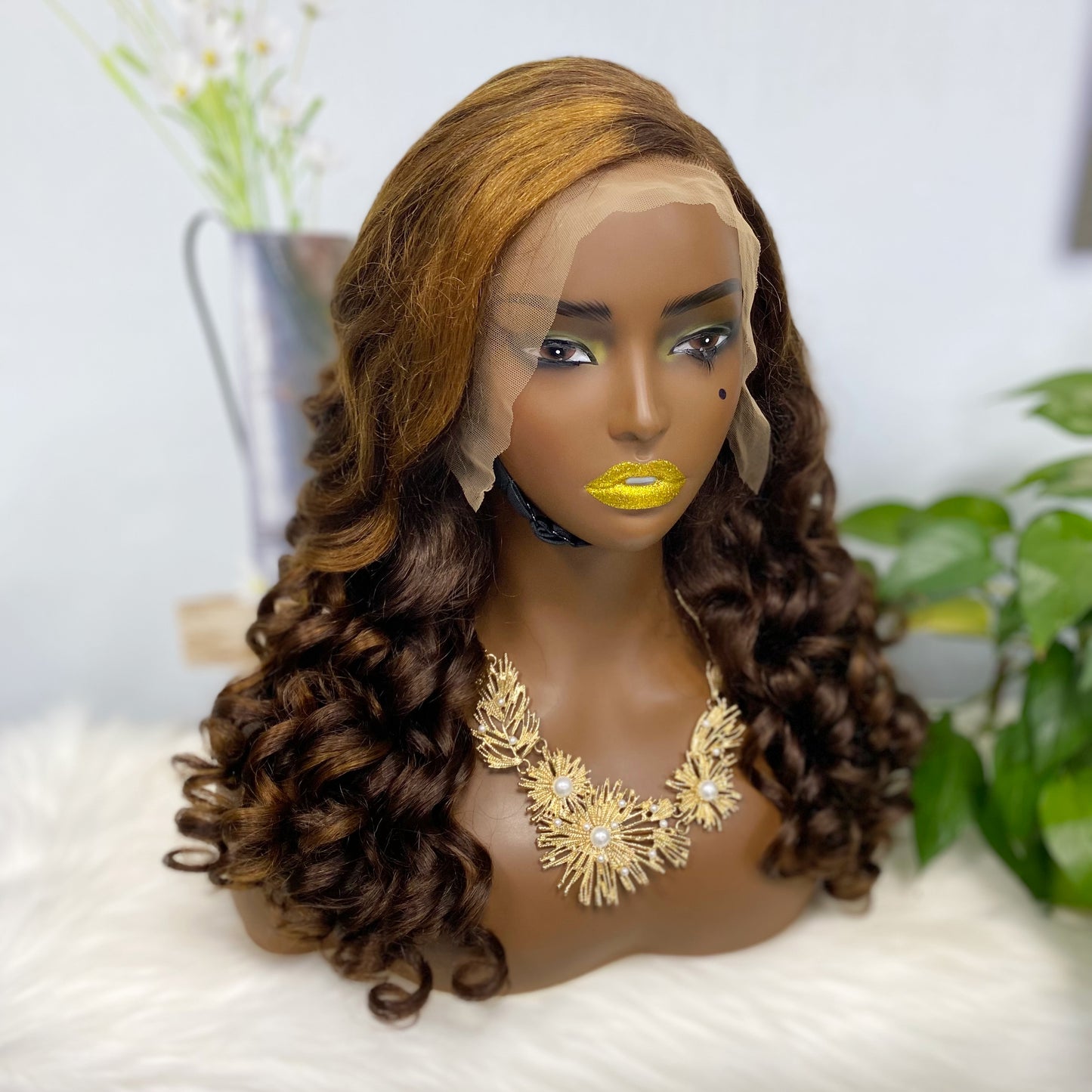 Double Drawn 13*4 Lace Wig Loose Curl Natural Human Hair Lace Wig Color P4/30# 250% Density