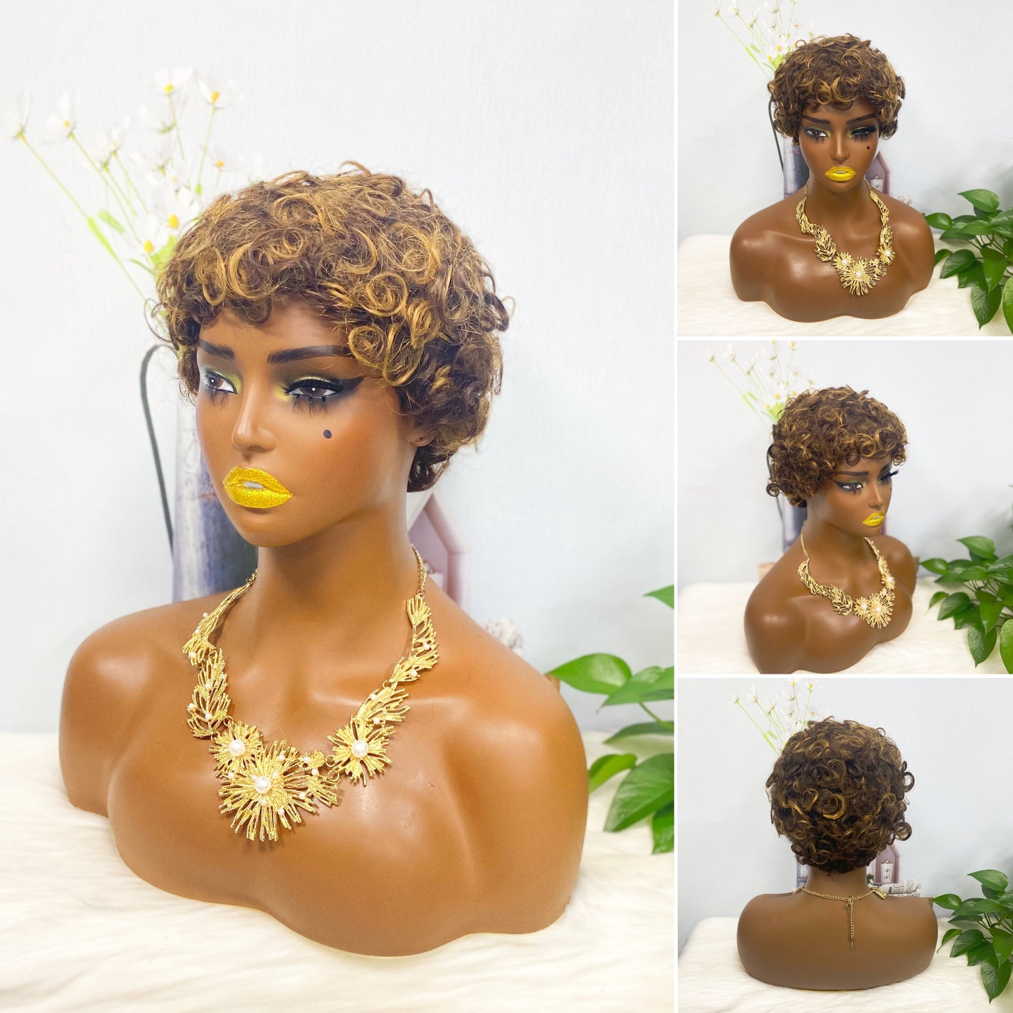 Machine Human Hair Wig Natural Hair Wig 026 Color P1B/27#