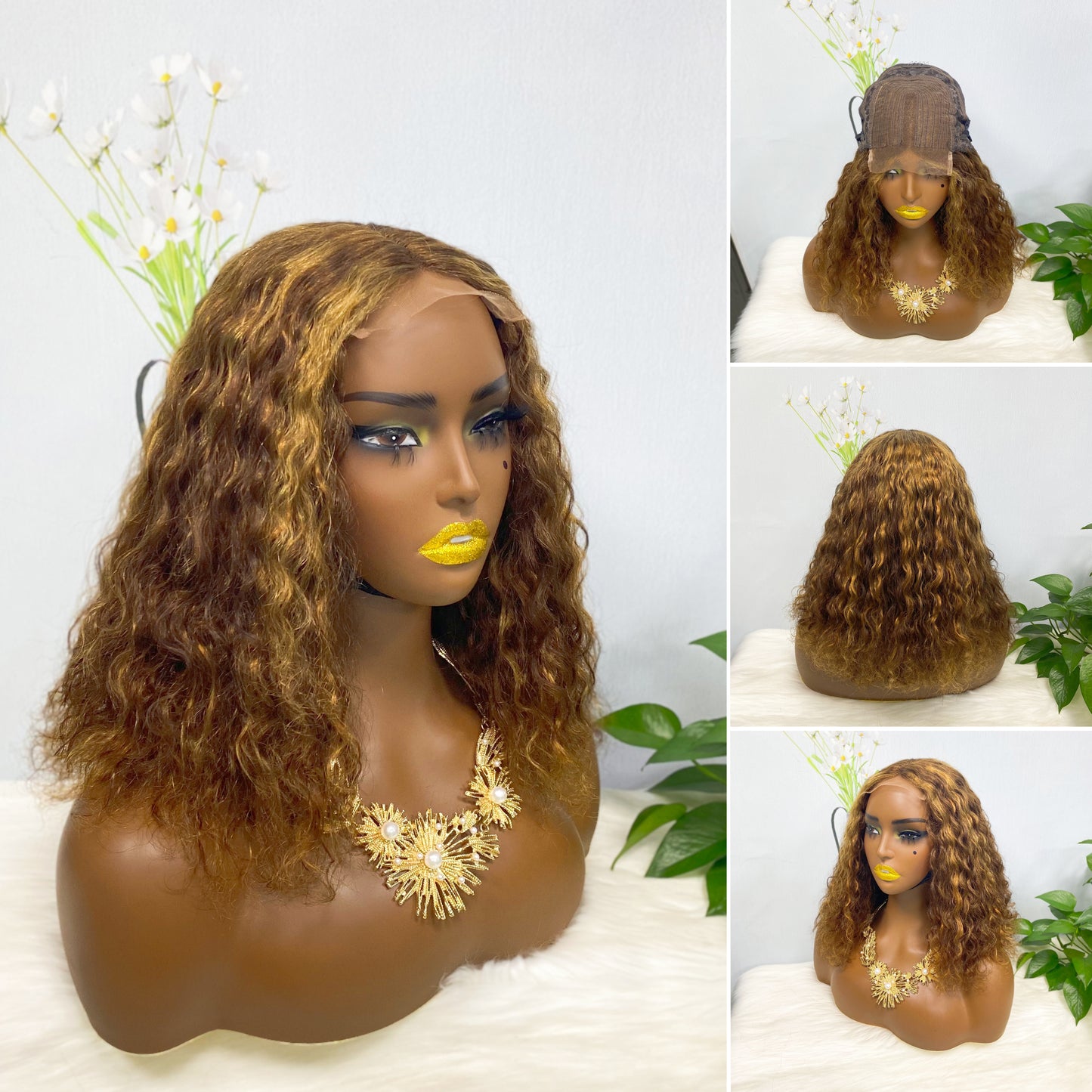 DD 4*4 T Lace Wig Water Wave Virgin Human Hair Lace Wig Color T1B/350#