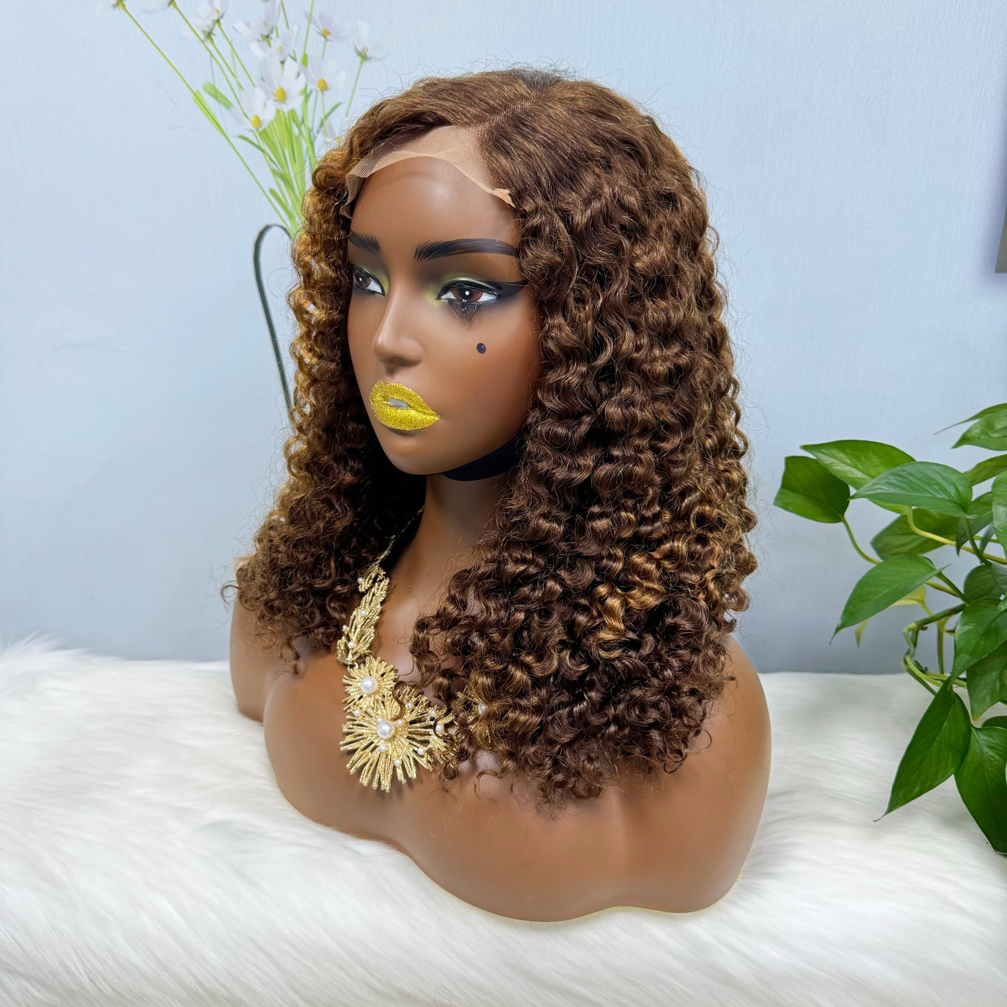 Double Drawn 5*5 Glueless Wig Burmese Curl Natural Color Lace Wigs Color P4/30 16inch