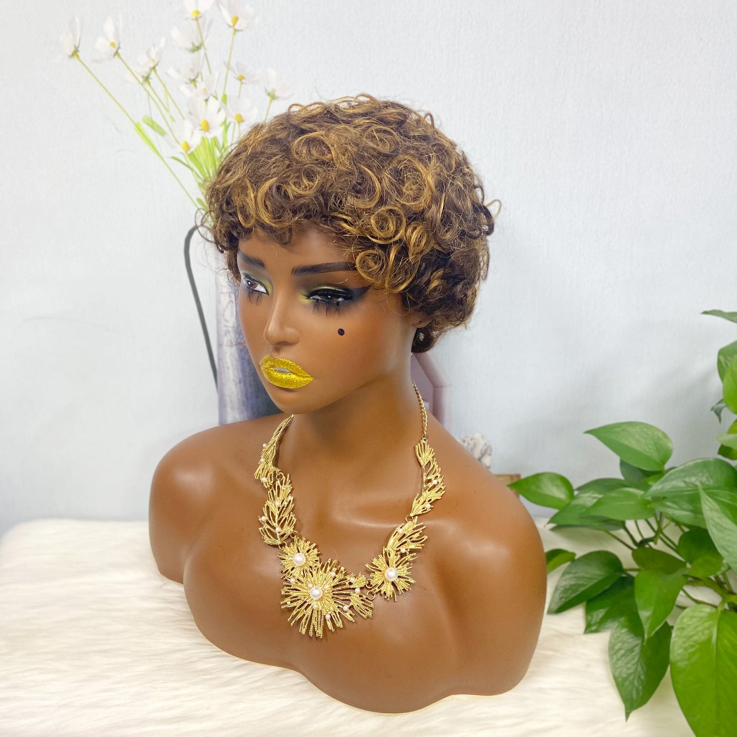 Machine Human Hair Wig Natural Hair Wig 026 Color P4/30#